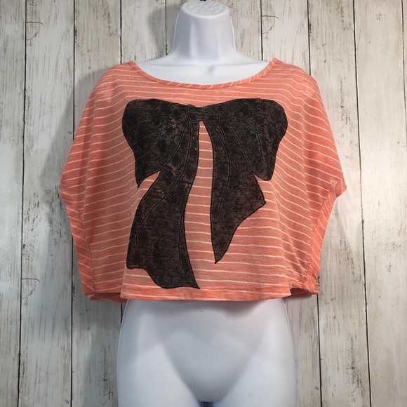 Mi Manchi Crop Bow Stripe Blouse Small - Picture 1 of 5
